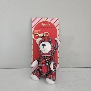 NWT Piper K Plaid Plush Bear Bag Charm/Keychain
